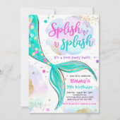 海の下の人魚プールパーティーピンク人魚 招待状 (正面)