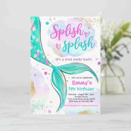 海の下の人魚プールパーティーピンク人魚 招待状 (スタンド正面)