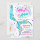 海の下の人魚プールパーティーピンク人魚 招待状 (正面)