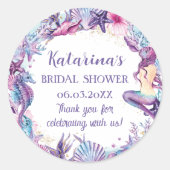 海の下の人魚ベビーシャワー パープル ターコイズ ラウンドシール (正面)