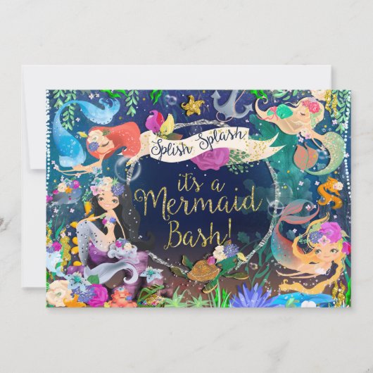 海の下の人魚マーメイドbash誕生日パーティー 招待状 (正面)