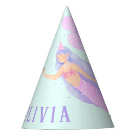 海の下の人魚誕生日ガールエイジネームブルー パーティーハット