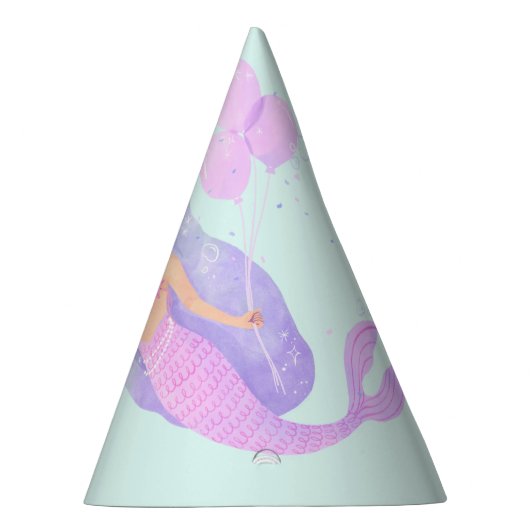 海の下の人魚誕生日ガールエイジネームブルー パーティーハット (右)