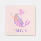 海の下の人魚誕生日ガールエイジピンク スタンダードカクテルナプキン (正面)