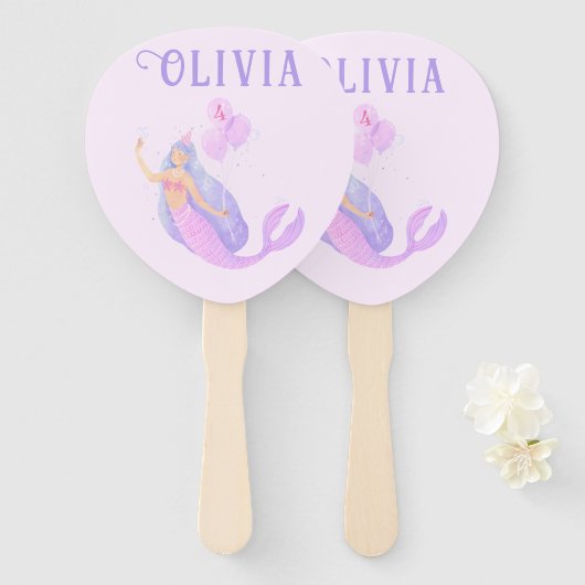 海の下の人魚誕生日ガールエイジピンク ハンドファン (正面&裏面)