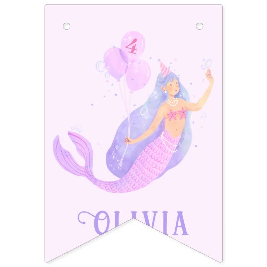 海の下の人魚誕生日ガールエイジピンク バンティングフラッグ (第1の旗)