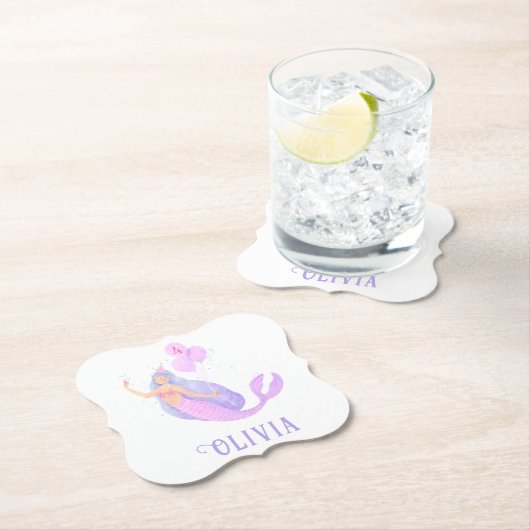 海の下の人魚誕生日ガールエイジピンク ペーパーコースター (インサイチュ)