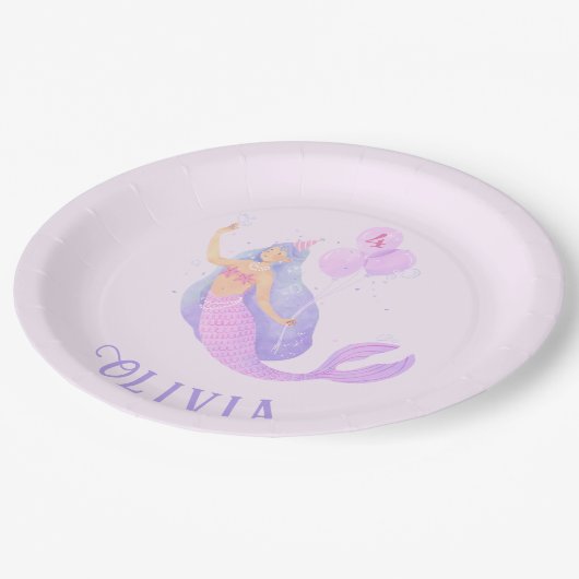 海の下の人魚誕生日ガールエイジピンク ペーパープレート (アングル)