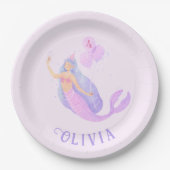 海の下の人魚誕生日ガールエイジピンク ペーパープレート (正面)