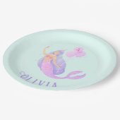 海の下の人魚誕生日ガールエイジブルー ペーパープレート (アングル)