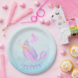 海の下の人魚誕生日ガールエイジブルー ペーパープレート