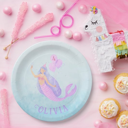 海の下の人魚誕生日ガールエイジブルー ペーパープレート (パーティー)