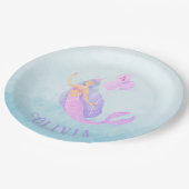 海の下の人魚誕生日ガールエイジブルー ペーパープレート (アングル)