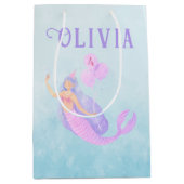 海の下の人魚誕生日ガールエイジブルー ミディアムペーパーバッグ (正面)