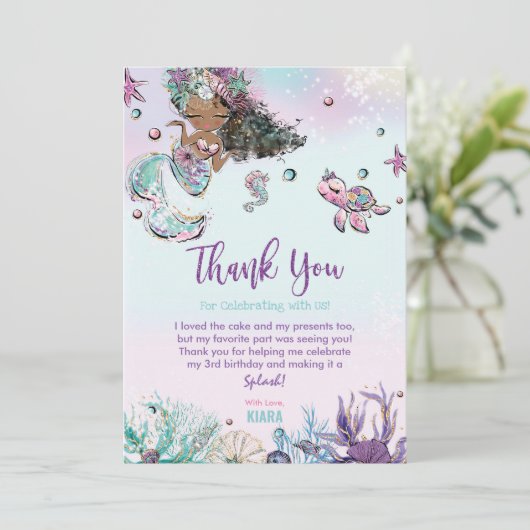 海の下の人魚誕生日赤ちゃんシャワーアフリカ サンキューカード (スタンド正面)
