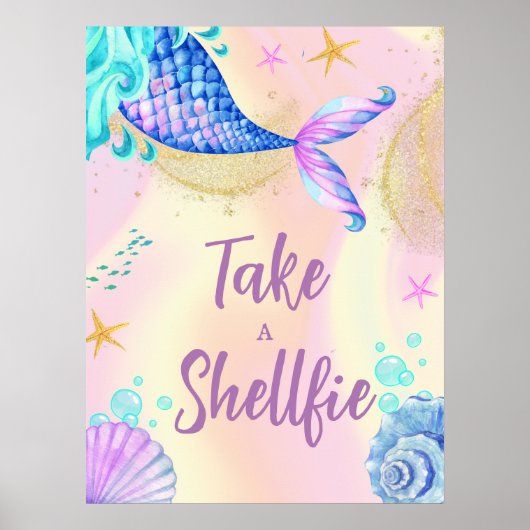 海の下の人魚金ゴールドグリッター誕生日パーティー ポスター (正面)