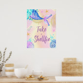 海の下の人魚金ゴールドグリッター誕生日パーティー ポスター (キッチン)