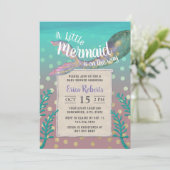 海の下の人魚金ゴールドドット女の子ベビーシャワー 招待状 (スタンド正面)