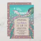 海の下の人魚金ゴールドドット女の子ベビーシャワー 招待状 (正面/裏面)