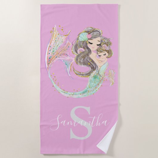 海の下の人魚 ビーチタオル (正面)