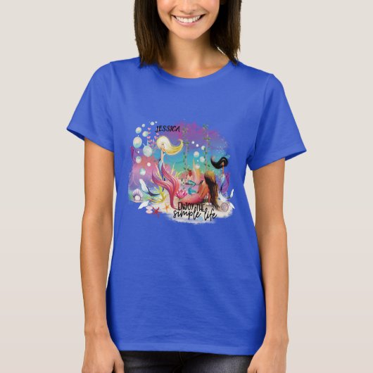 海の下の人魚 海洋 紫 ターコイズ Tシャツ (正面)