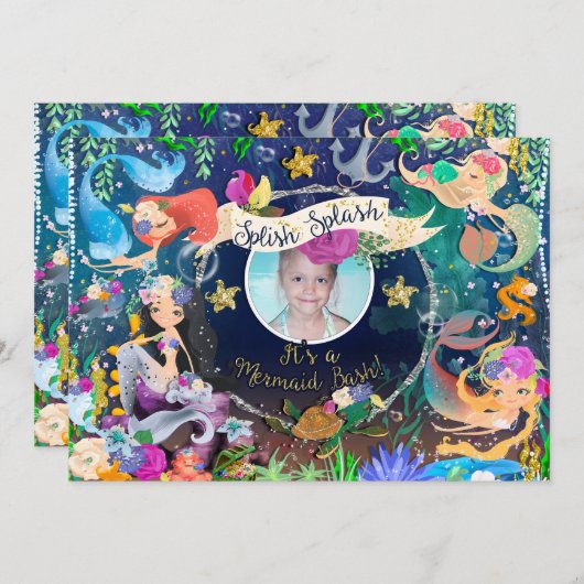 海の下の人魚Mermaid Bashの写真パーティー 招待状 (正面/裏面)