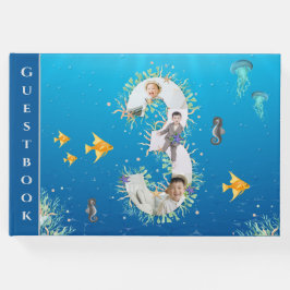 海の下の写真コラージュの大きな3番目の誕生日 ゲストブック