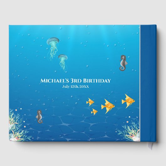 海の下の写真コラージュの大きな3番目の誕生日 ゲストブック (裏面)