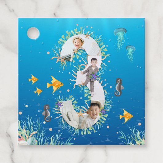 海の下の写真コラージュの大きな3番目の誕生日 フェイバータグ (正面)