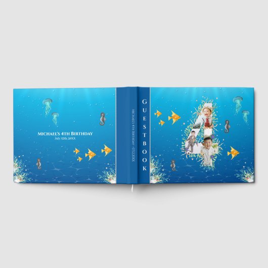 海の下の写真コラージュの大きな4歳の誕生日 ゲストブック (全面)
