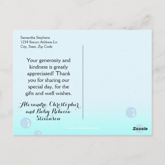 海の下の動物ベイビーシャワーの感謝カード ポストカード (裏面)