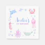 海の下の動物子供の誕生日 スタンダードカクテルナプキン (正面)