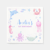 海の下の動物子供の誕生日 スタンダードカクテルナプキン (正面)