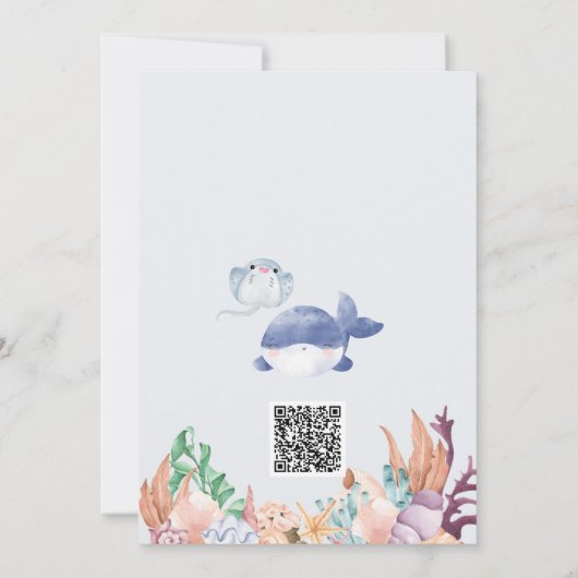 海の下の双子クジラの水色の赤ちゃんシャワー 招待状 (裏面)