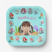 海の下の可愛い人魚の写真子供の誕生日 ペーパープレート (正面)