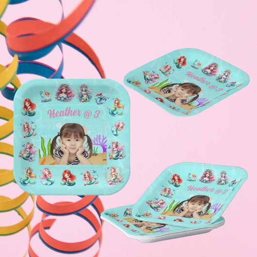 海の下の可愛い人魚の写真子供の誕生日 ペーパープレート