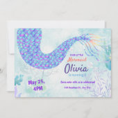 海の下の可愛い人魚マジカル誕生日 招待状 (正面)