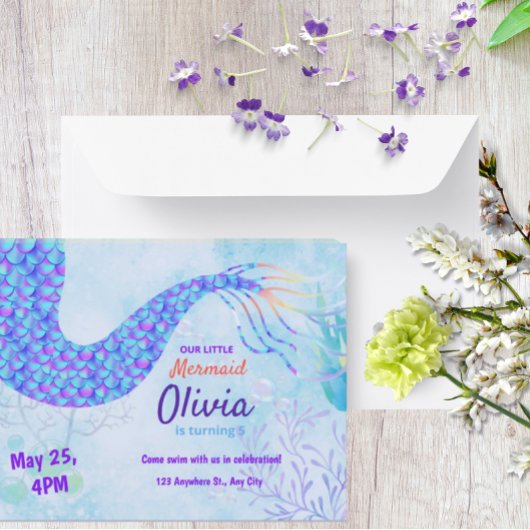 海の下の可愛い人魚マジカル誕生日 招待状