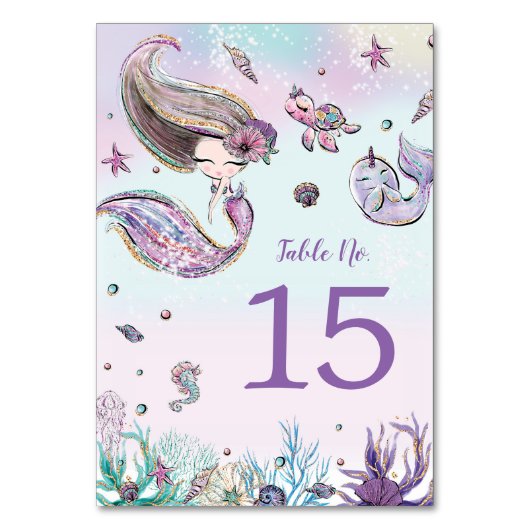 海の下の可愛い人魚誕生日赤ちゃんシャワー テーブルナンバー (裏面)