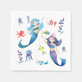 海の下の可愛い人魚 スタンダードカクテルナプキン