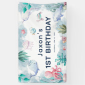 海の下の可愛い子供の水彩最初の誕生日 横断幕 (縦)