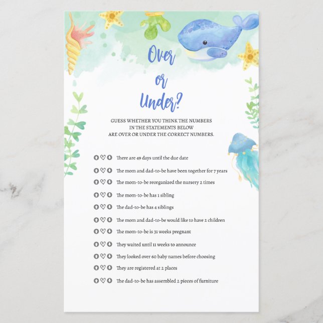 海の下の夏の赤ちゃんシャワーゲーム (正面)