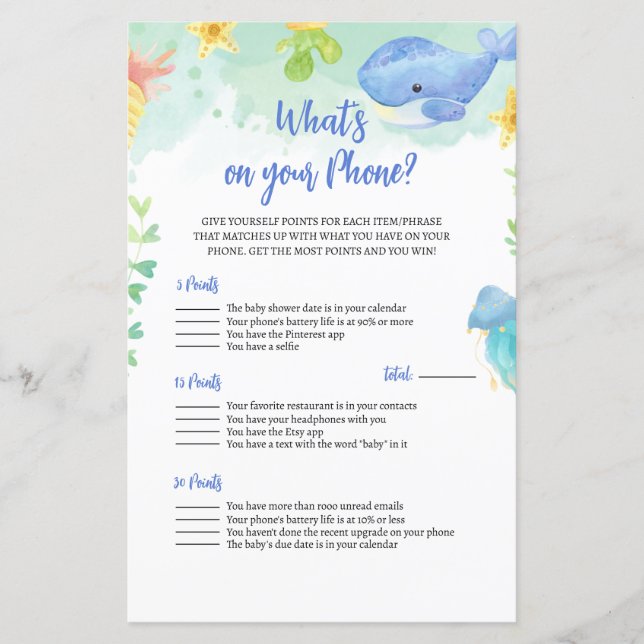 海の下の夏の赤ちゃんシャワーゲーム (正面)