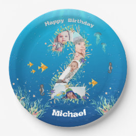 海の下の大きな第2の誕生日フォトコラージュ ペーパープレート