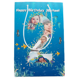 海の下の大きな第2の誕生日フォトコラージュ ミディアムペーパーバッグ