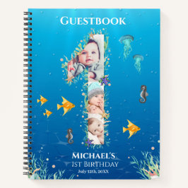 海の下の大きな1歳の誕生日フォトゲストブック ノートブック