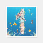 海の下の大きな1歳の誕生日フォトコラージュ スタンダードカクテルナプキン (正面)