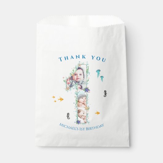 海の下の大きな1歳の誕生日フォトコラージュ フェイバーバッグ (正面)