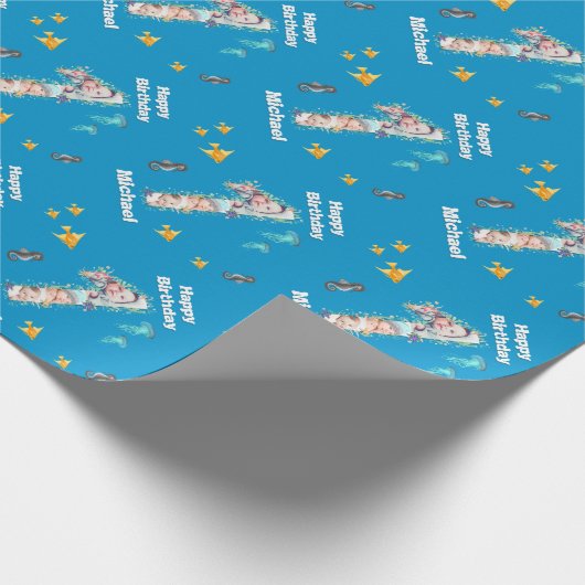 海の下の大きな1歳の誕生日フォトコラージュ ラッピングペーパー (角)