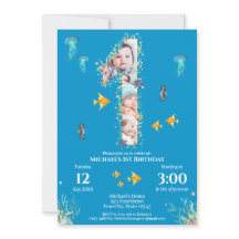 海の下の大きな1歳の誕生日フォトコラージュ